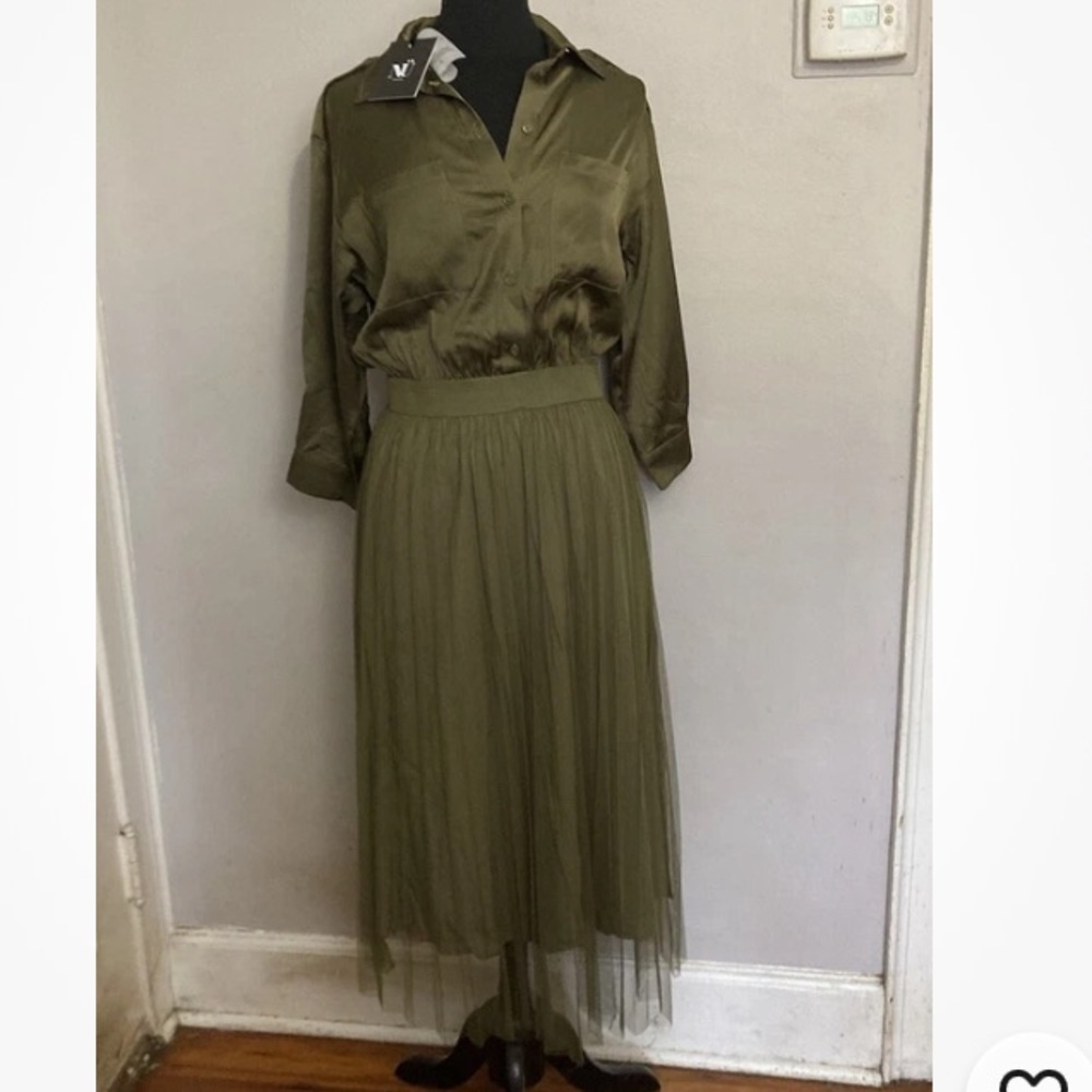 6-28 Nu Denmark green Dress Satin Tulle Mixed Media Medium NWT NEW